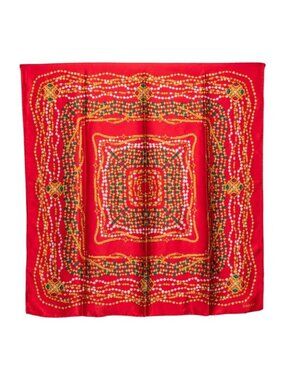 Chanel Gem Pattern Scarf Red Multicolor Silk